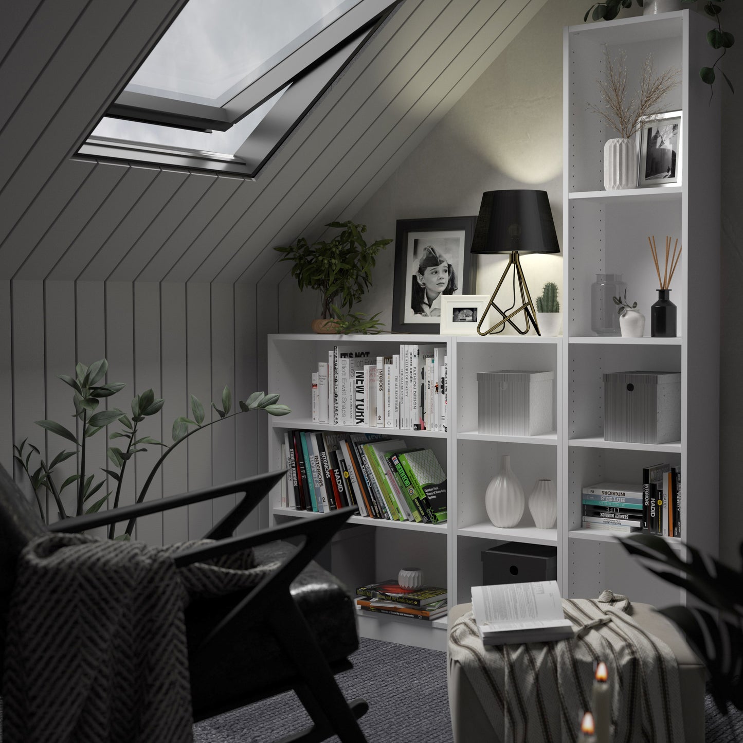 basic low wide bookcase (2 shelves) in white