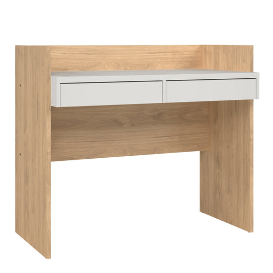function plus desk 2 drawers in jackson hickory and white