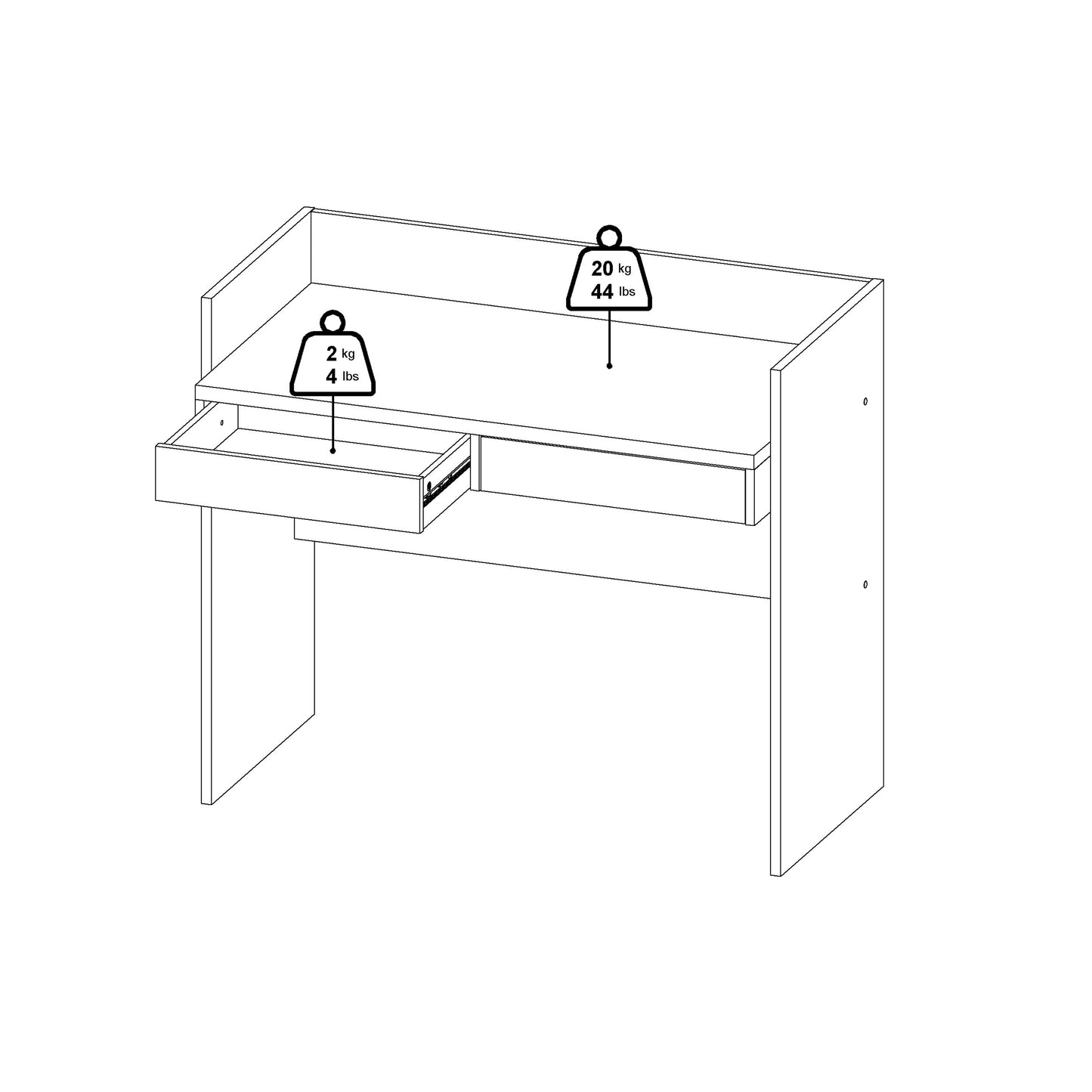 function plus desk 2 drawers in jackson hickory and white