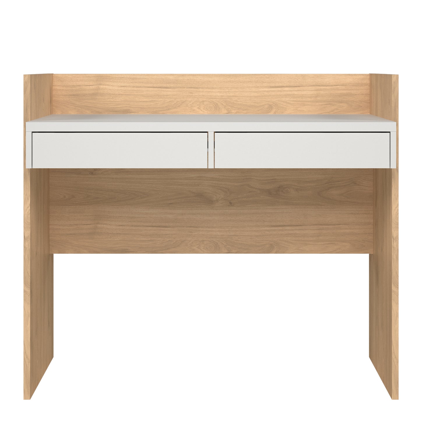 function plus desk 2 drawers in jackson hickory and white
