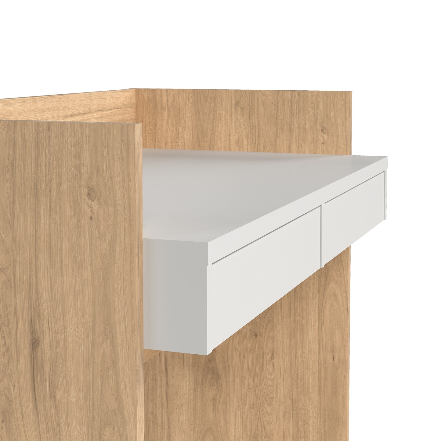 function plus desk 2 drawers in jackson hickory and white
