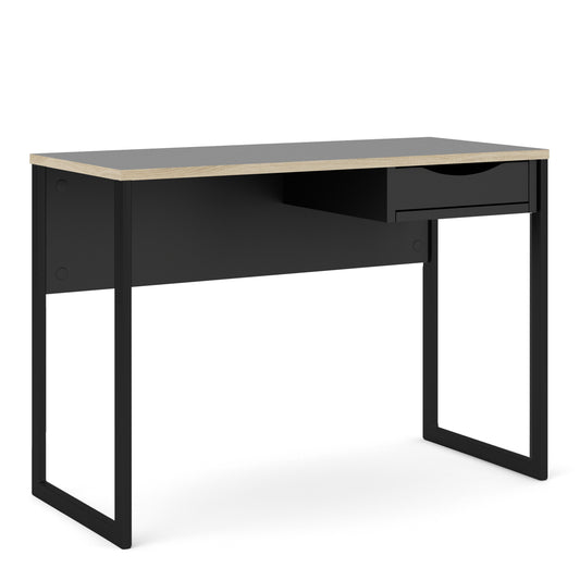 function plus desk 1 drawer in black with oak trim