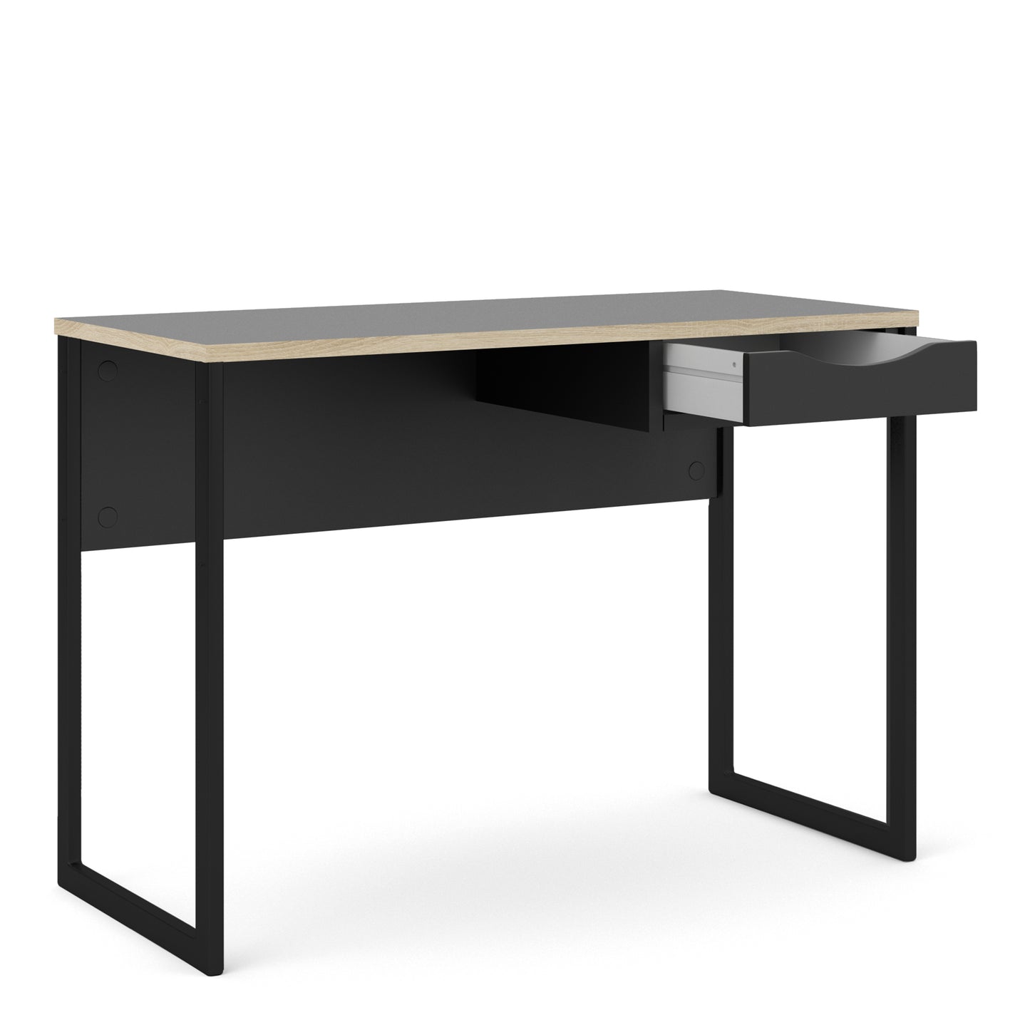 function plus desk 1 drawer in black with oak trim