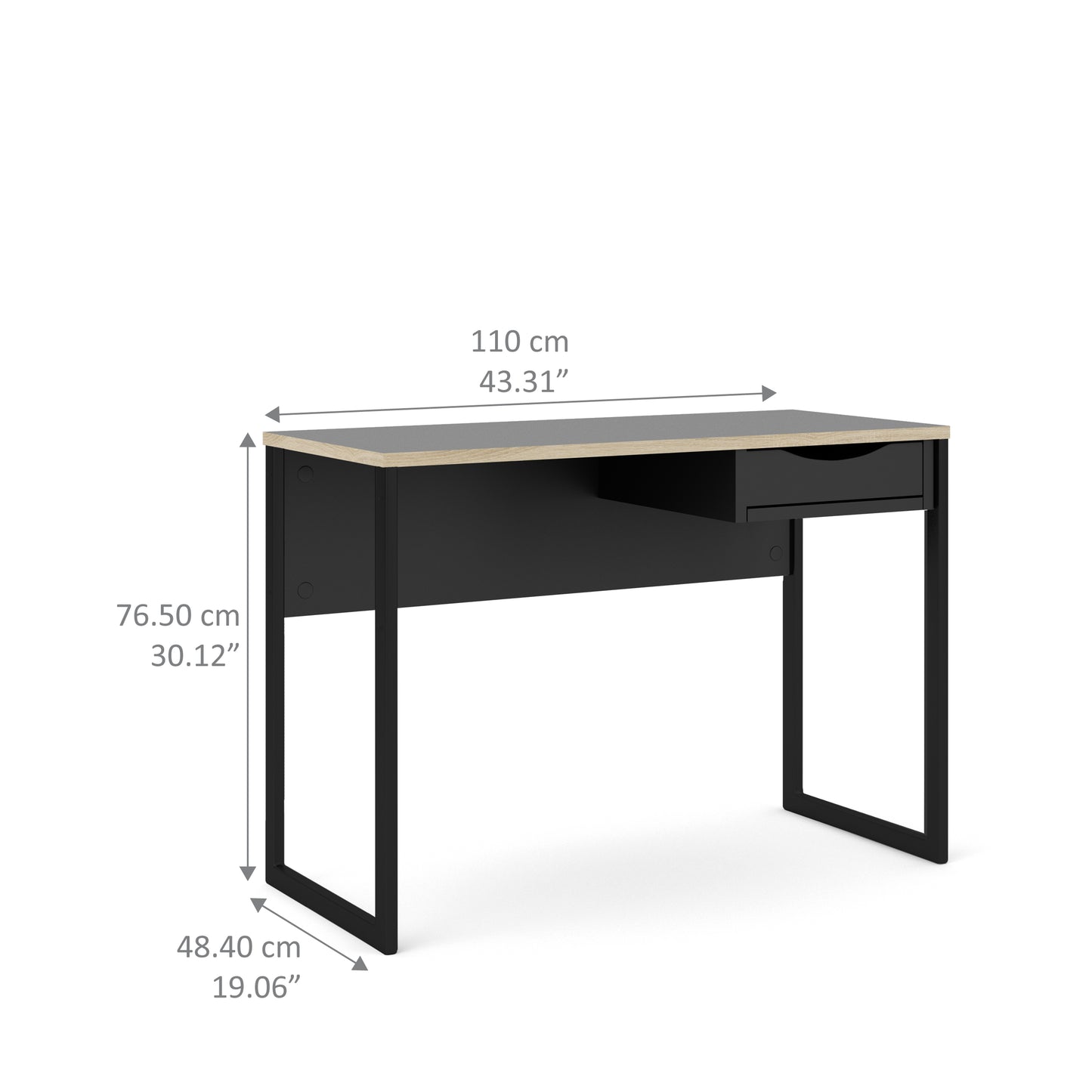 function plus desk 1 drawer in black with oak trim