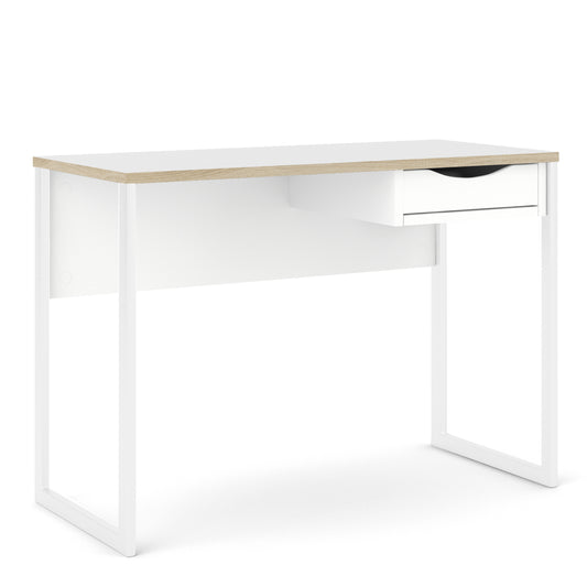 function plus desk 1 drawer in white with oak trim