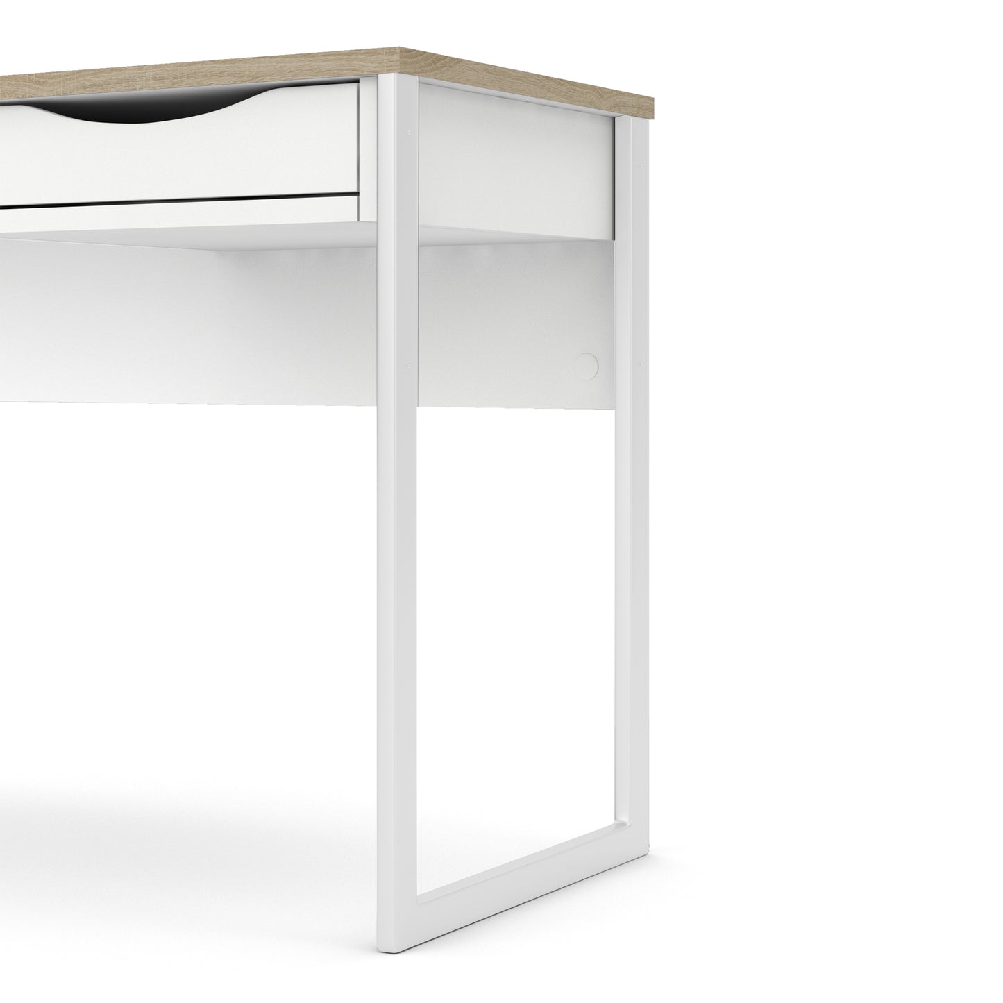 function plus desk 1 drawer in white with oak trim