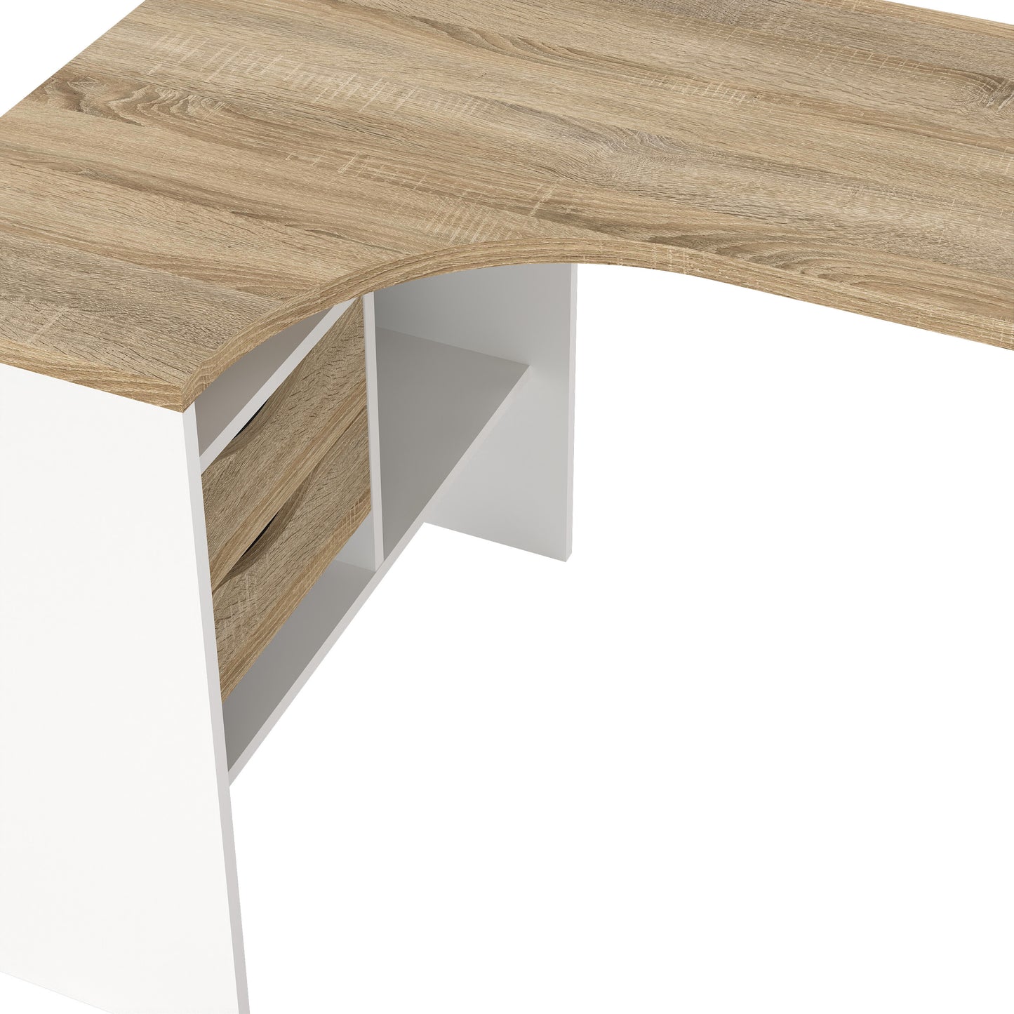 function plus corner desk 2 drawers in white and oak