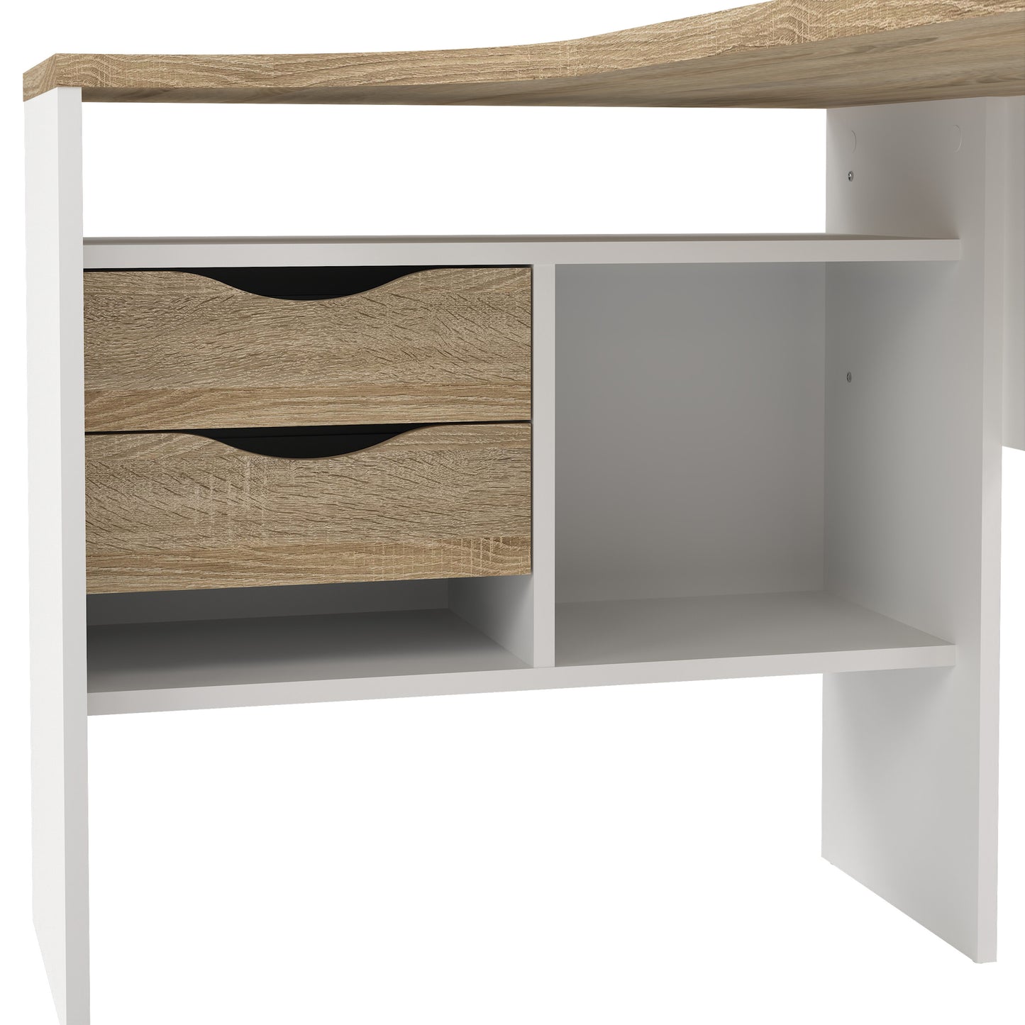 function plus corner desk 2 drawers in white and oak