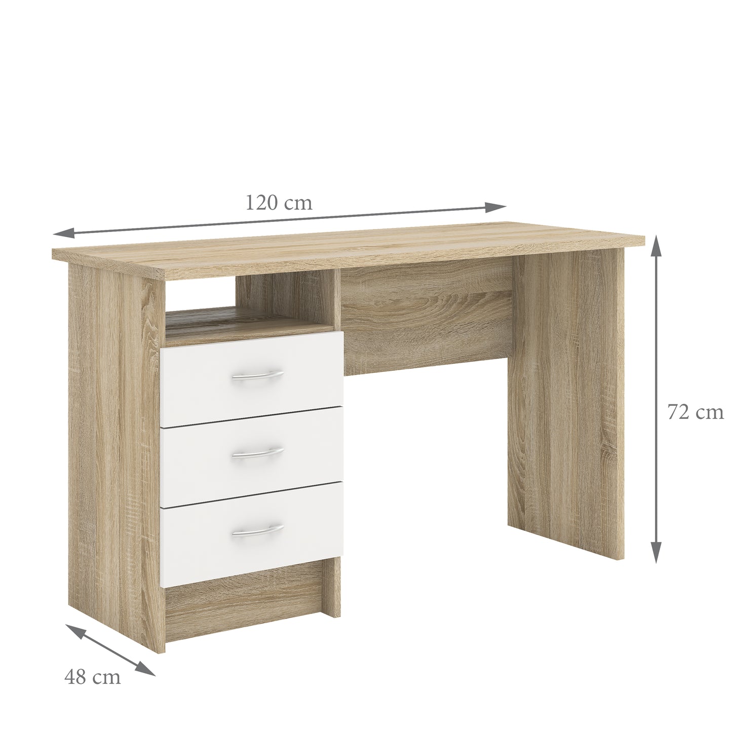 function plus oak desk 3 white drawers