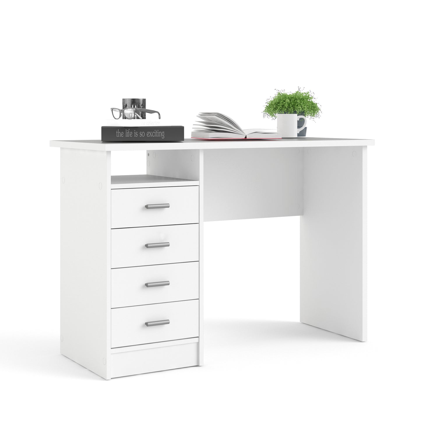 function plus 4 drawer desk in white
