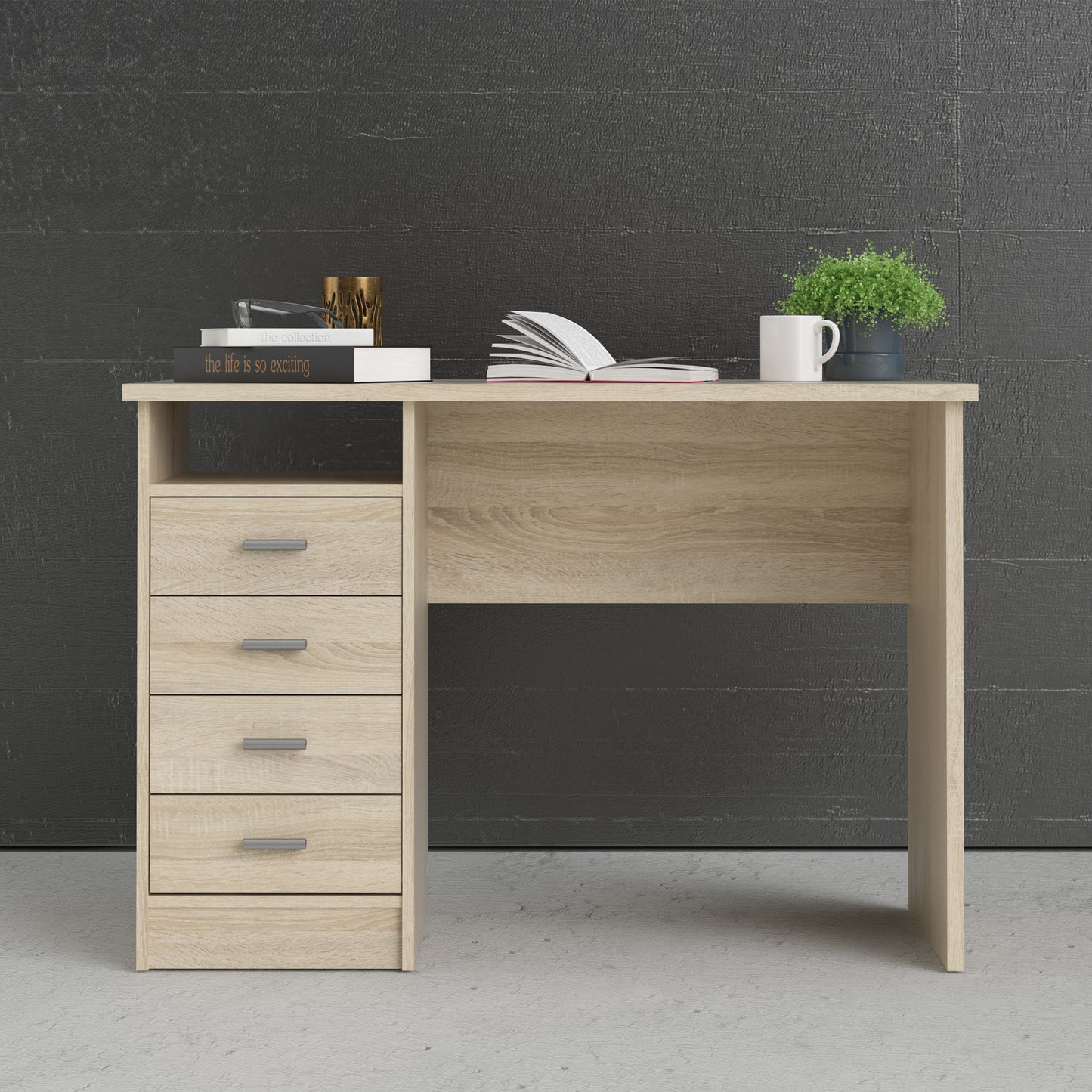 function plus 4 drawer desk in oak