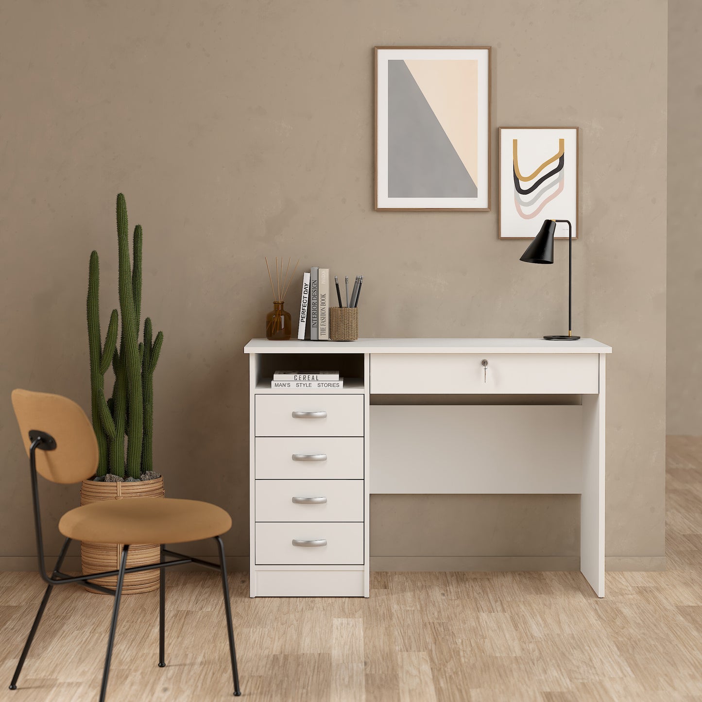 function plus desk 5 drawers in white