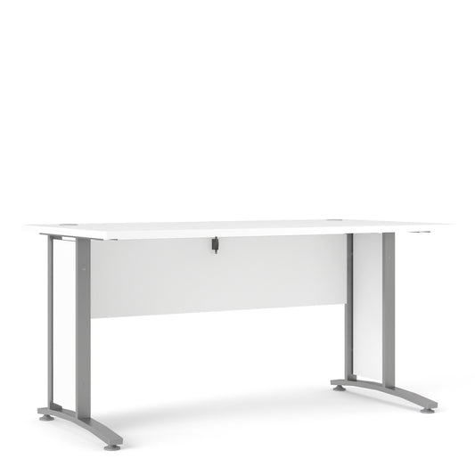 prima desk 150cm in white with silver grey steel legs
