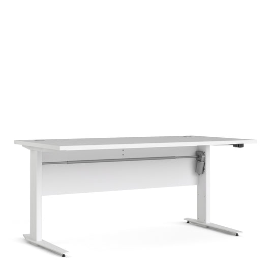 prima desk 150cm in white with height adjustable legs with electric control in white
