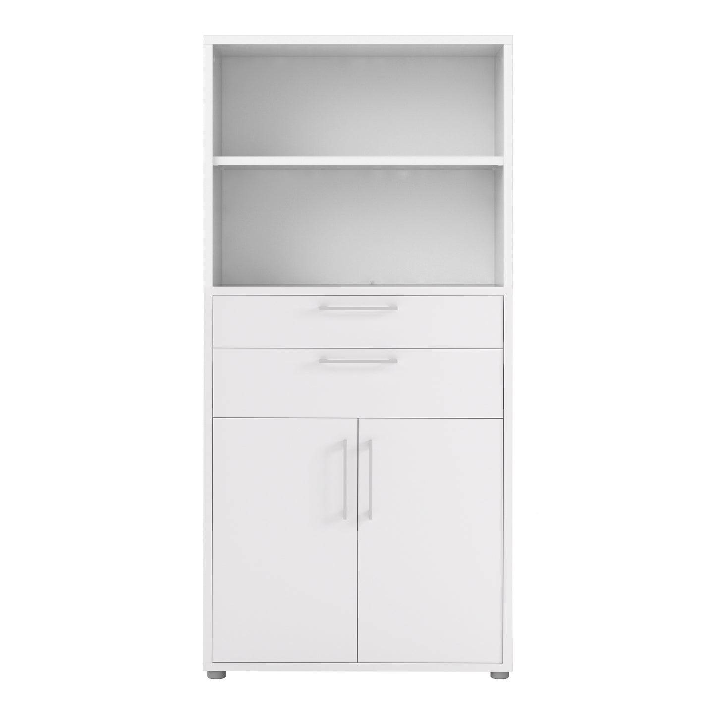 prima bookcase 2 shelves with 2 drawers 2 doors in white