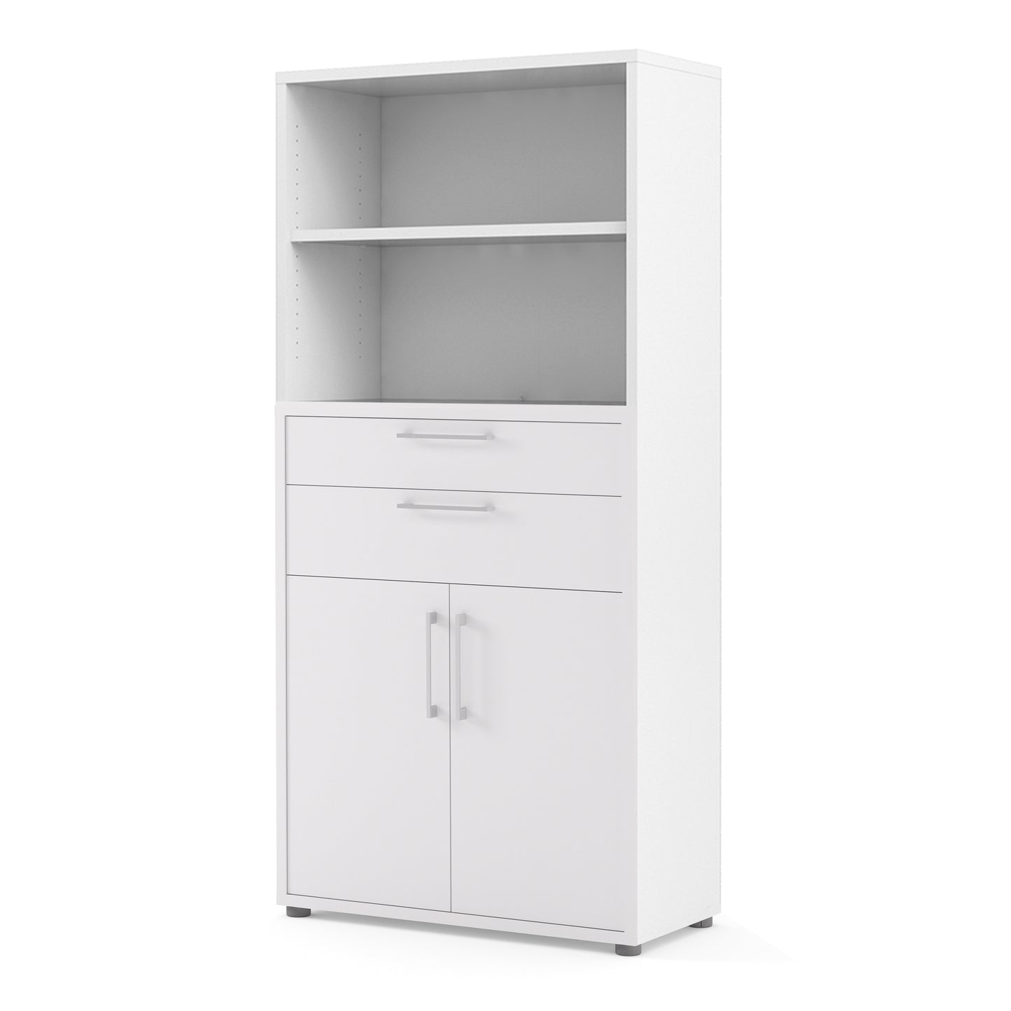 prima bookcase 2 shelves with 2 drawers 2 doors in white