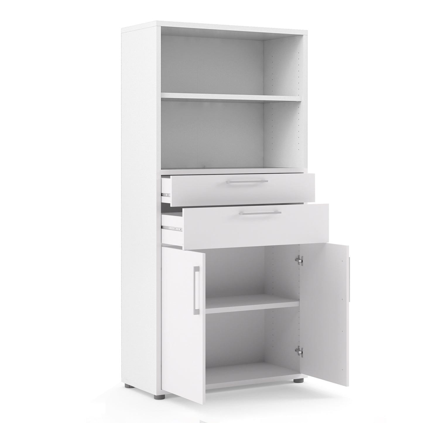 prima bookcase 2 shelves with 2 drawers 2 doors in white