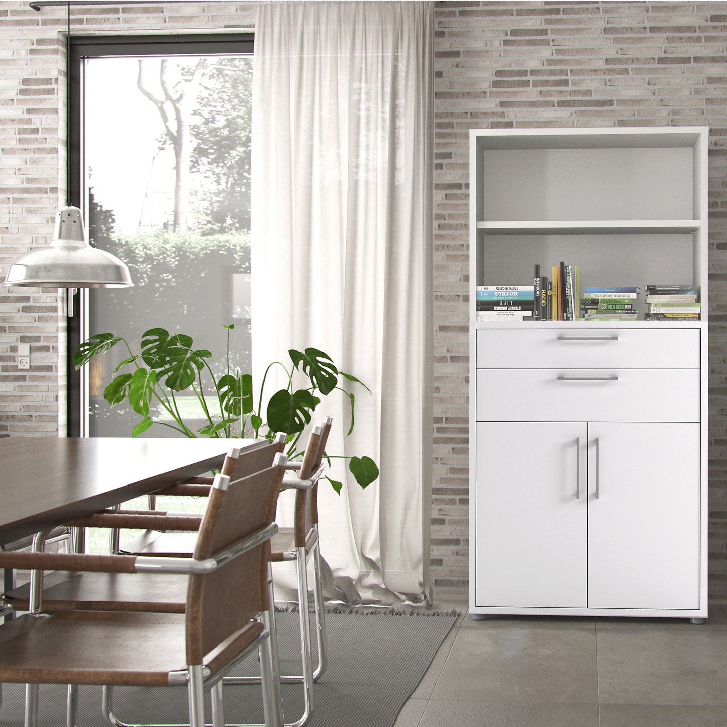 prima bookcase 2 shelves with 2 drawers 2 doors in white