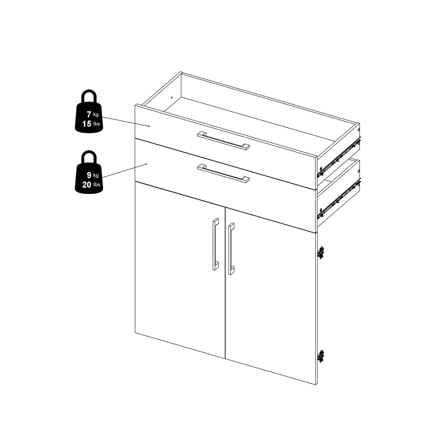 prima bookcase 2 shelves with 2 drawers and 2 doors in black woodgrain