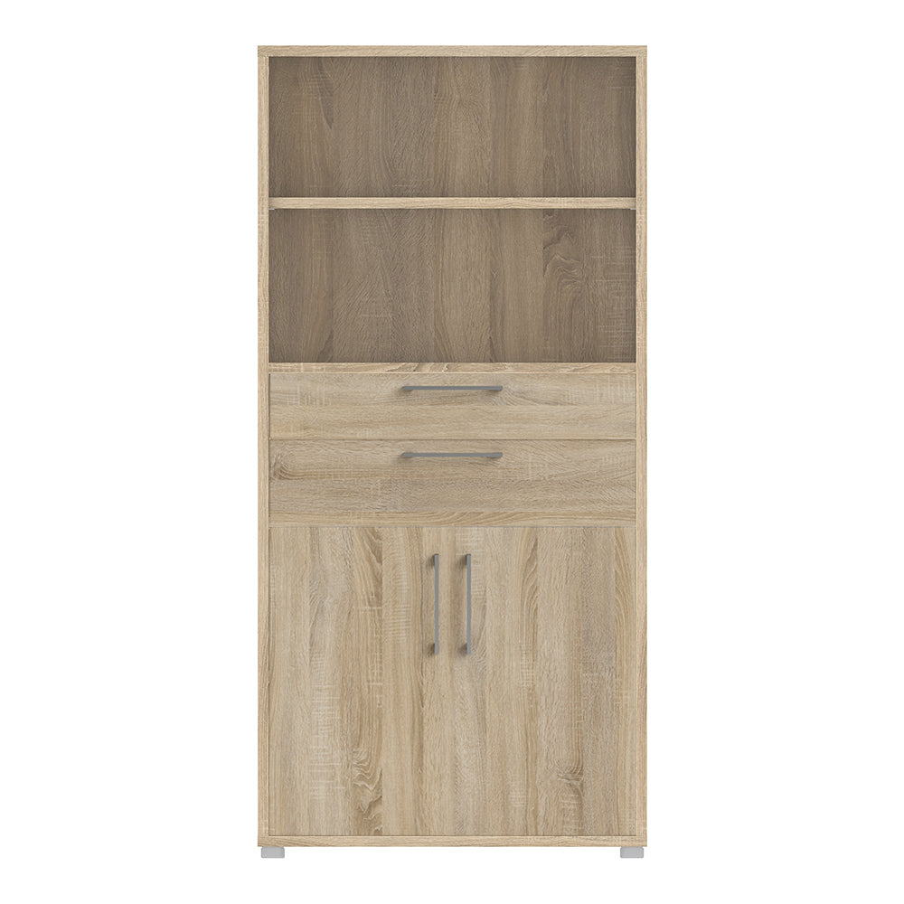 prima bookcase 2 shelves with 2 drawers 2 doors in oak