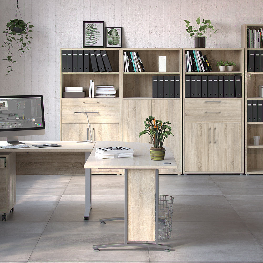prima bookcase 2 shelves with 2 drawers 2 doors in oak
