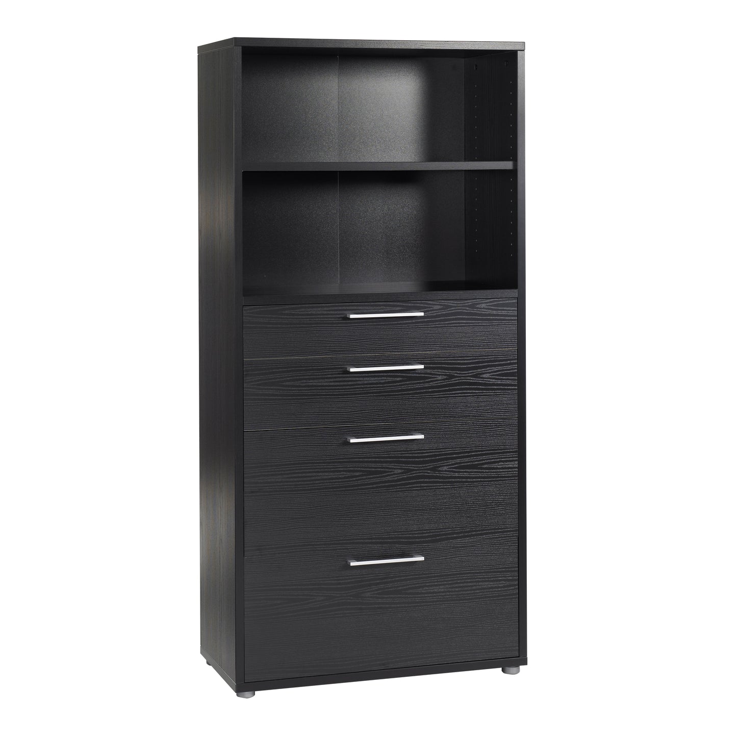 prima bookcase 1 shelf with 2 drawers 2 file drawers in black woodgrain