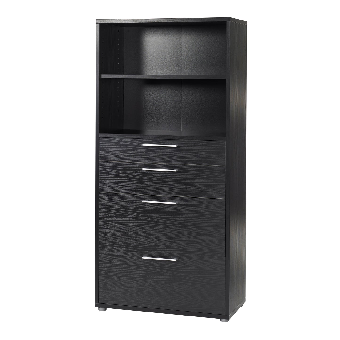 prima bookcase 1 shelf with 2 drawers 2 file drawers in black woodgrain