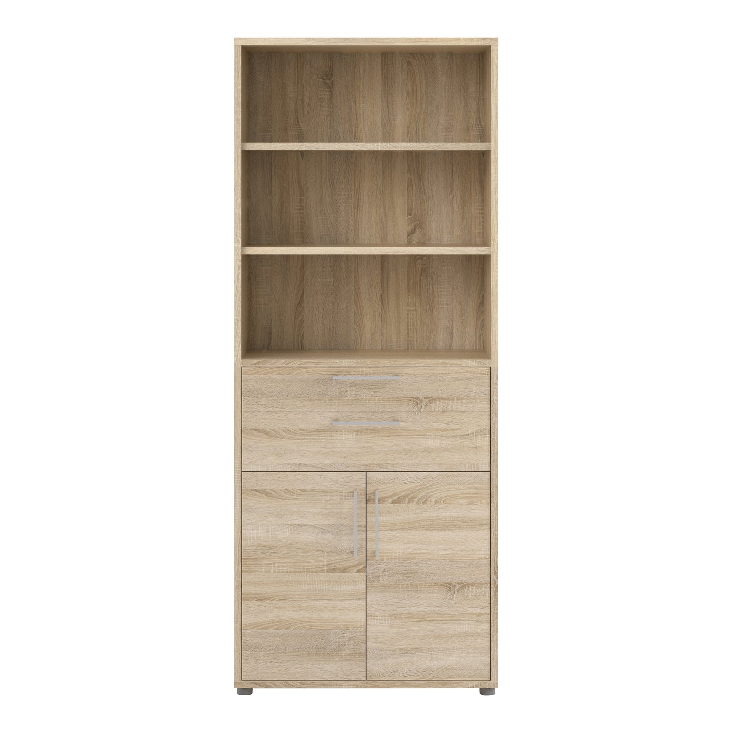 prima bookcase 3 shelves with 2 drawers 2 doors in oak