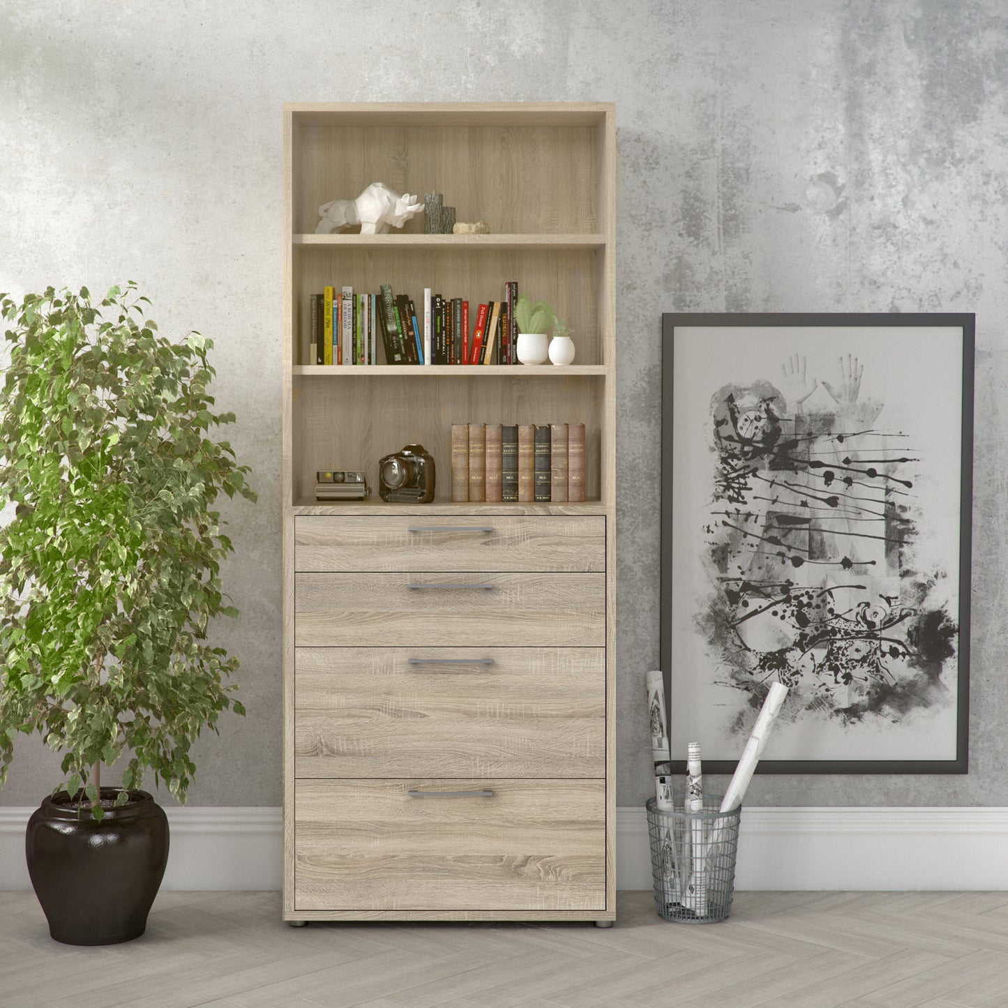 prima bookcase 2 shelves with 2 drawers 2 file drawers in oak