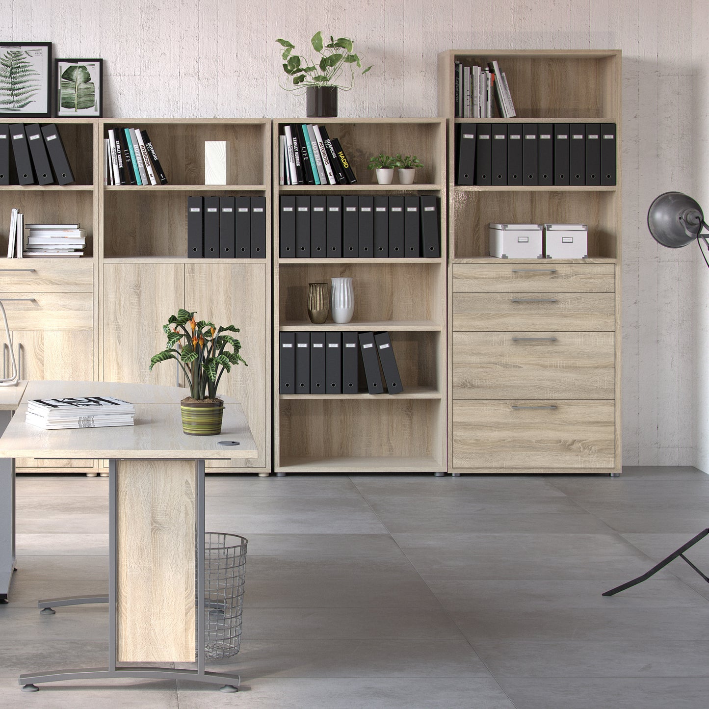prima bookcase 2 shelves with 2 drawers 2 file drawers in oak