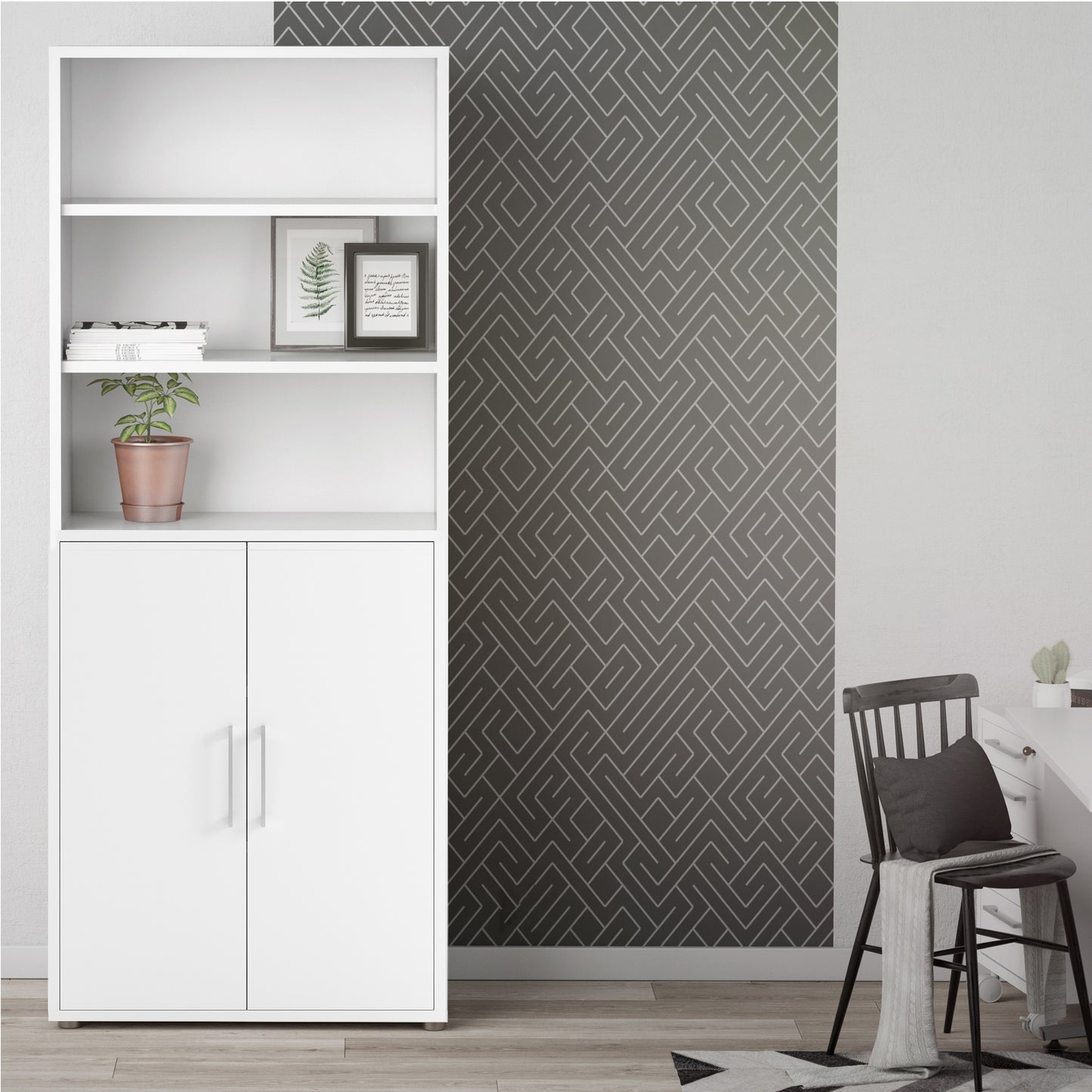 prima bookcase 4 shelves with 2 doors in white
