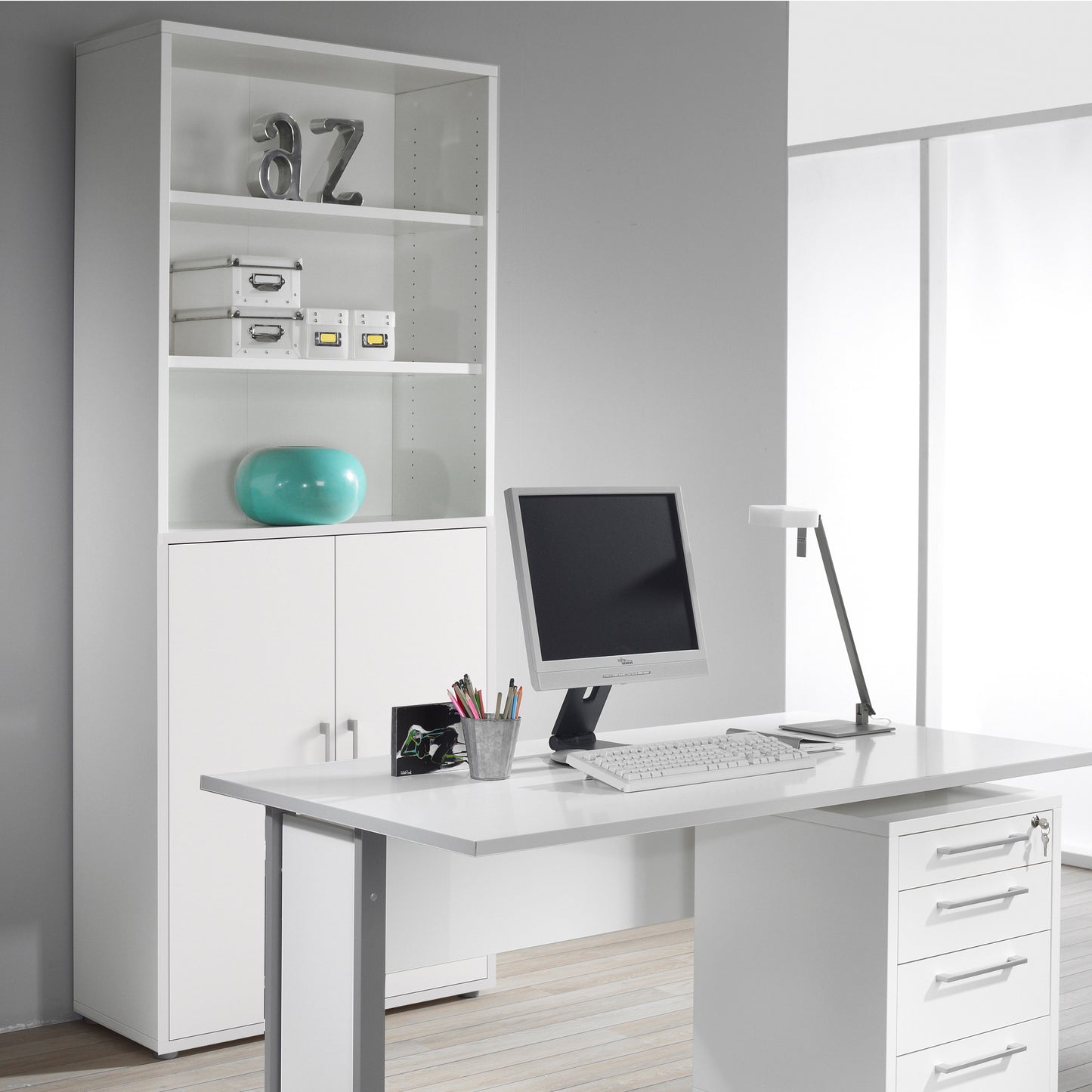 prima bookcase 4 shelves with 2 doors in white