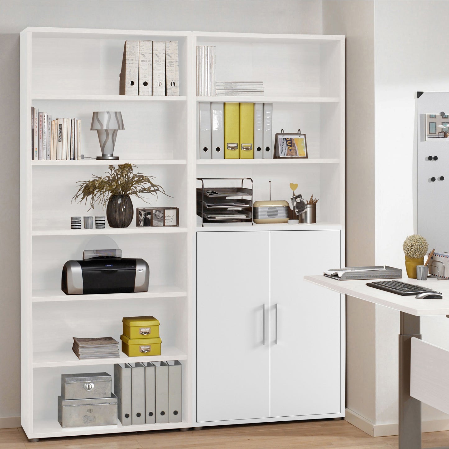 prima bookcase 4 shelves with 2 doors in white