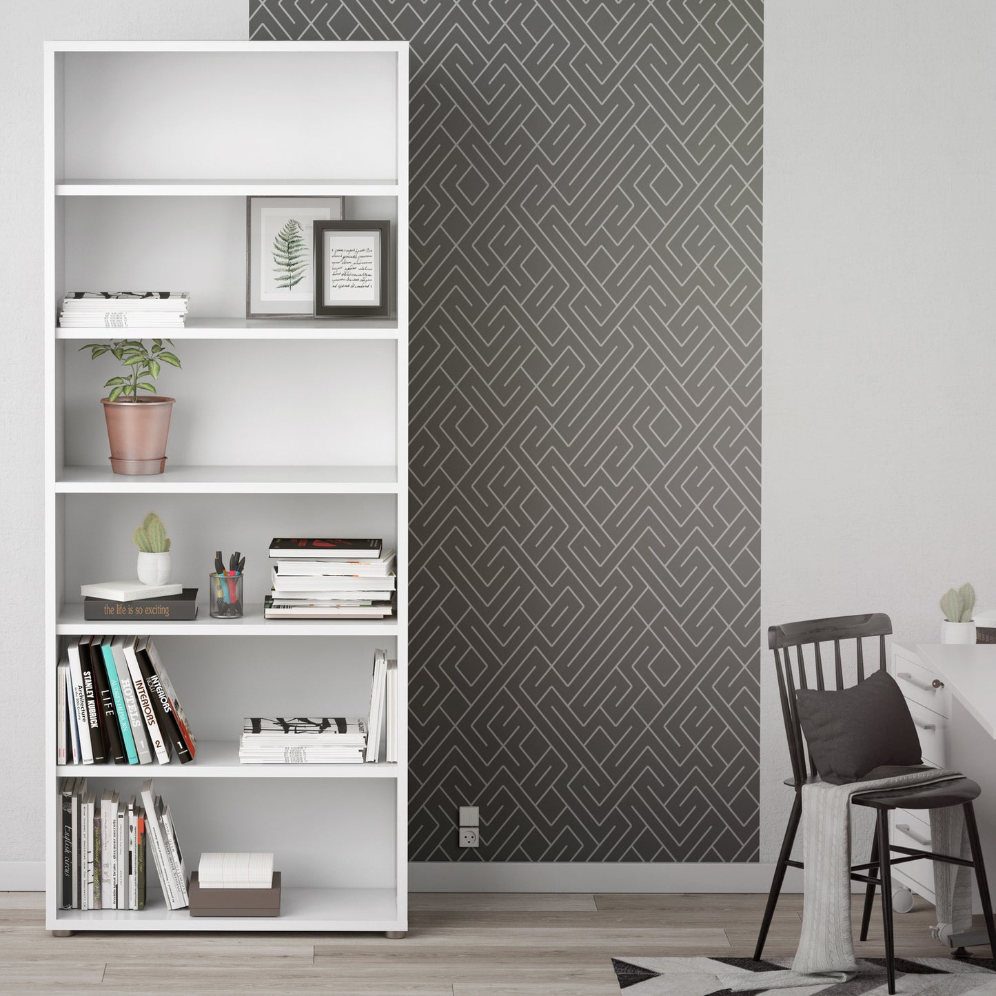 prima bookcase 5 shelves in white