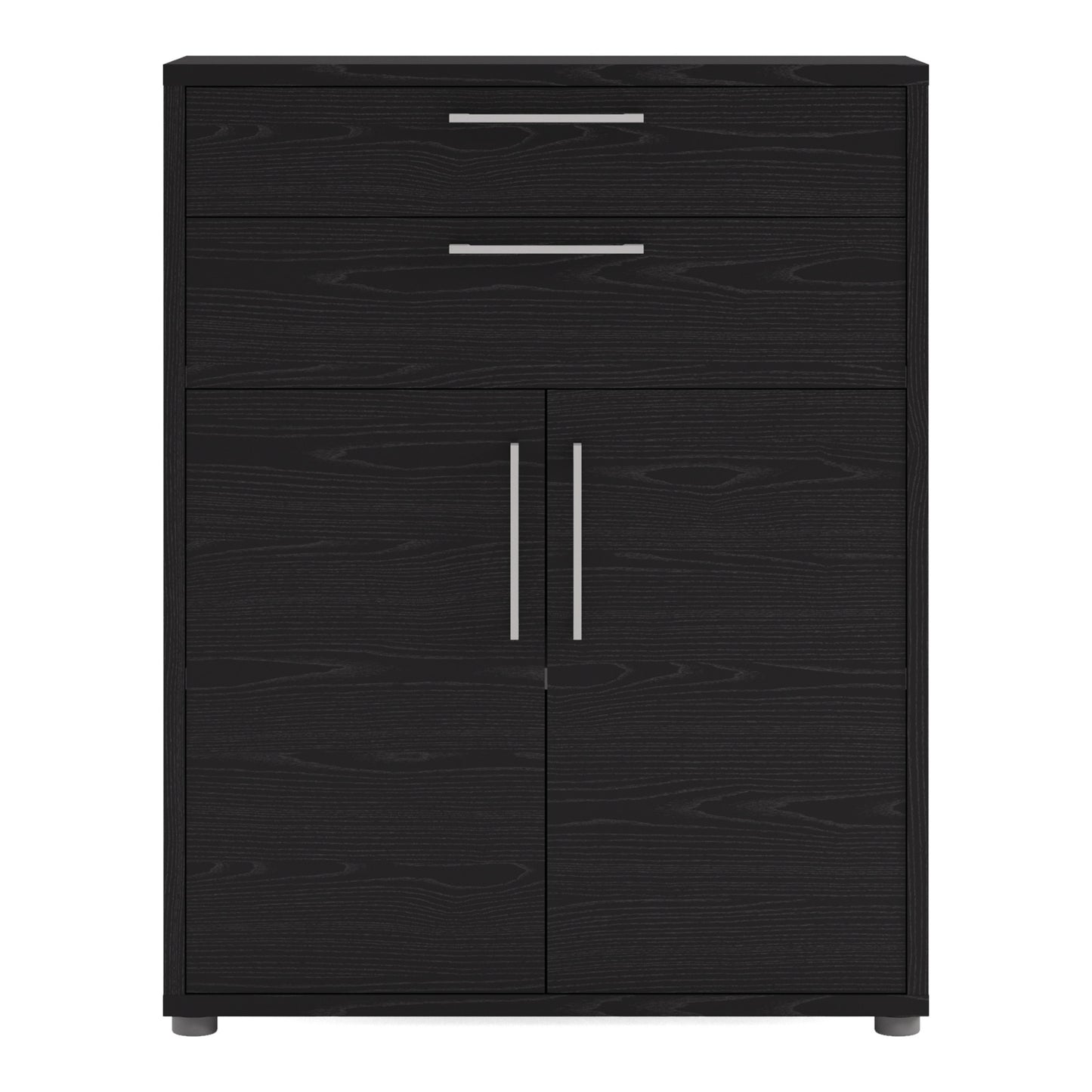 prima bookcase 1 shelf with 2 drawers 2 doors in black woodgrain