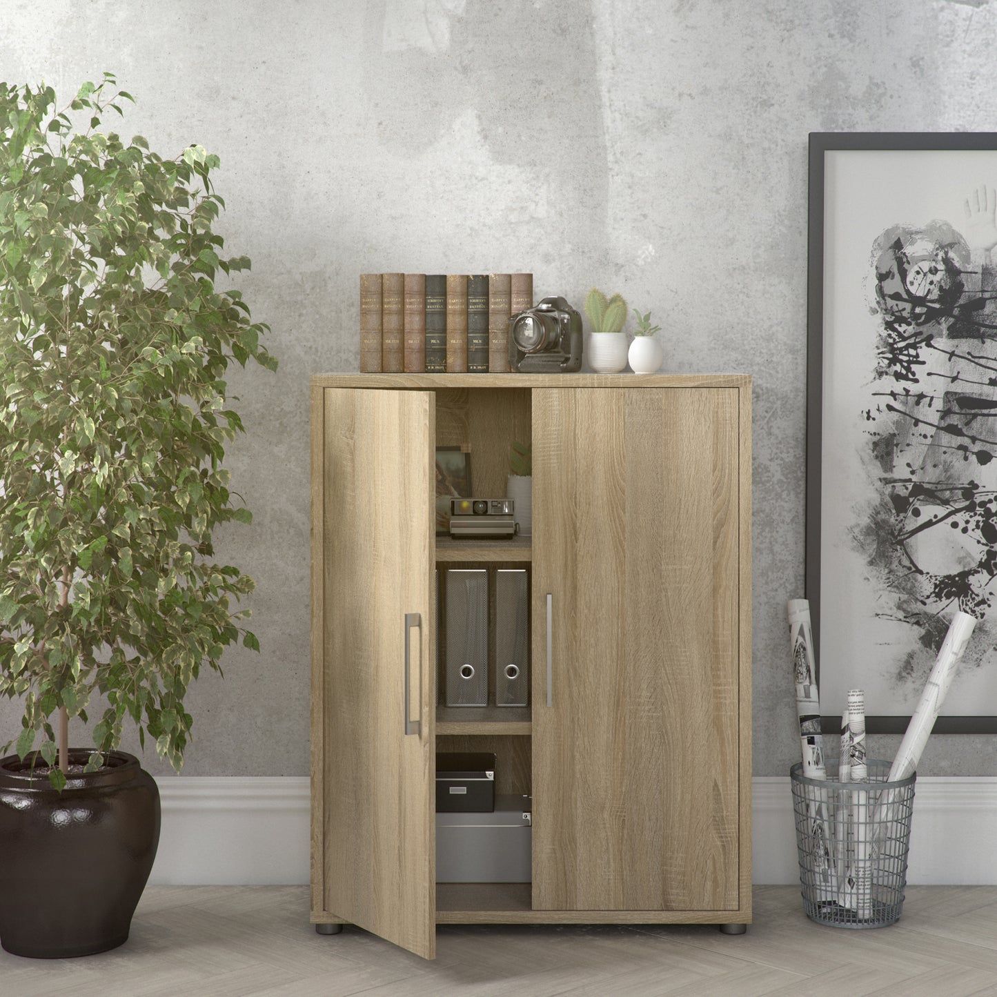 prima bookcase 2 shelves with 2 doors in oak