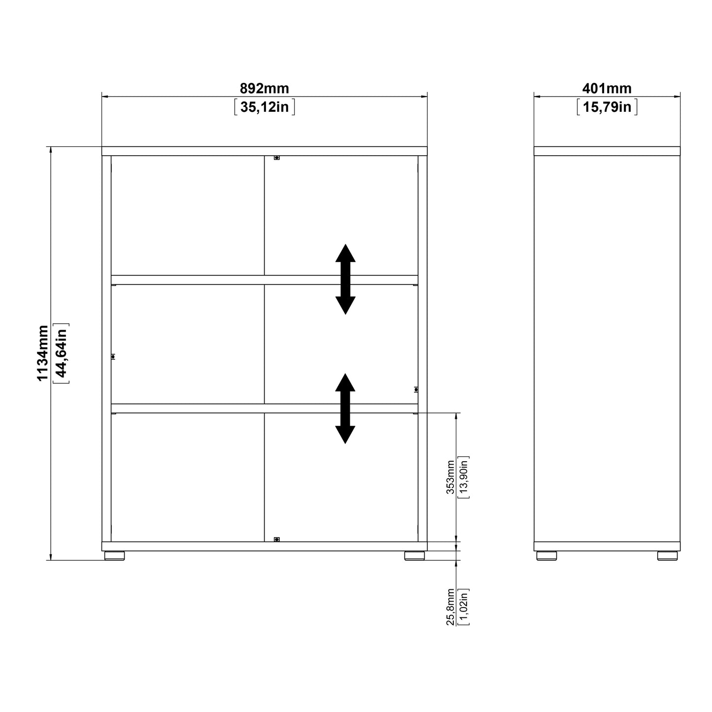 prima bookcase 2 shelves in black woodgrain
