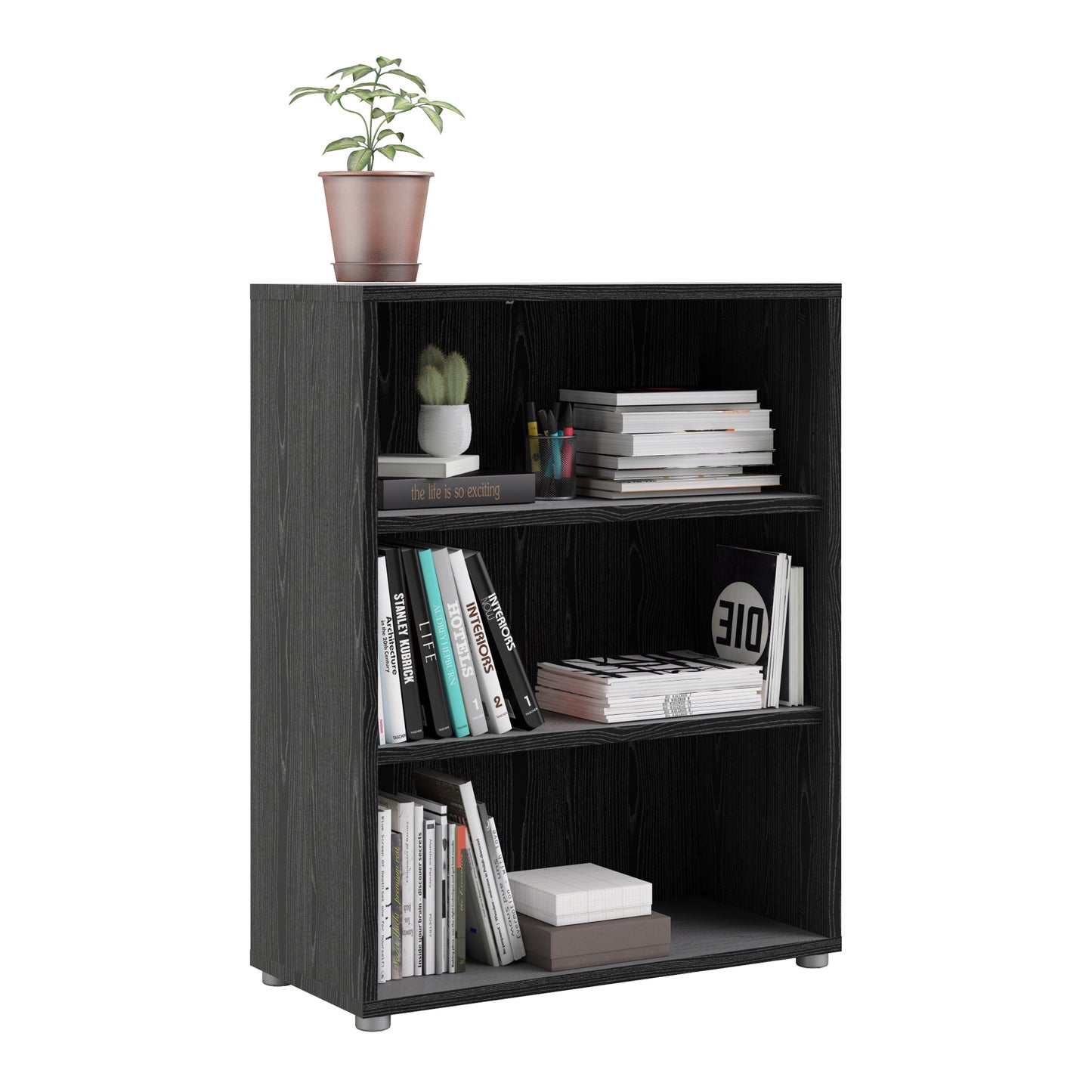 prima bookcase 2 shelves in black woodgrain