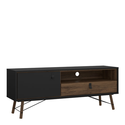 ry tv unit 1 door 1 drawer in matt black walnut
