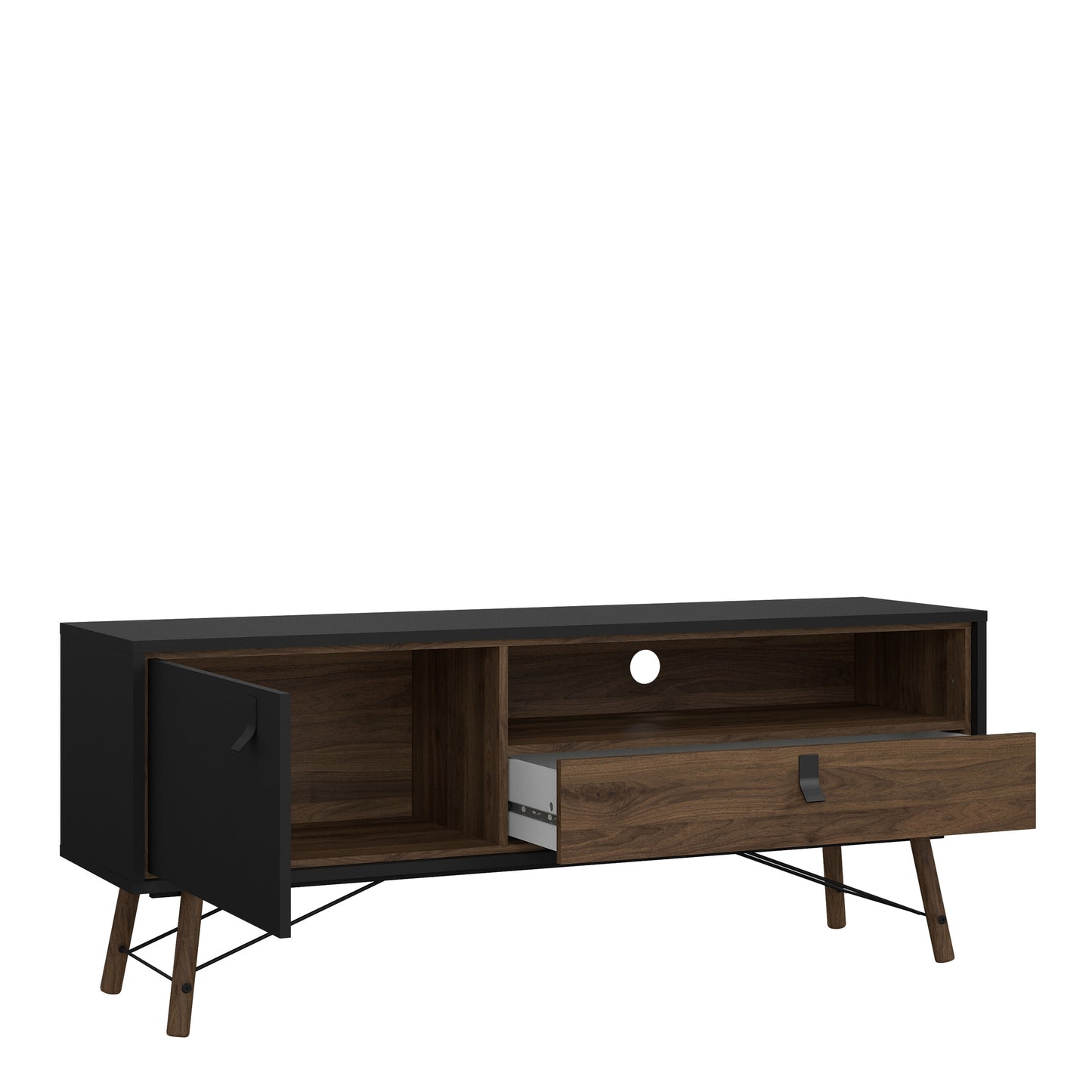 ry tv unit 1 door 1 drawer in matt black walnut