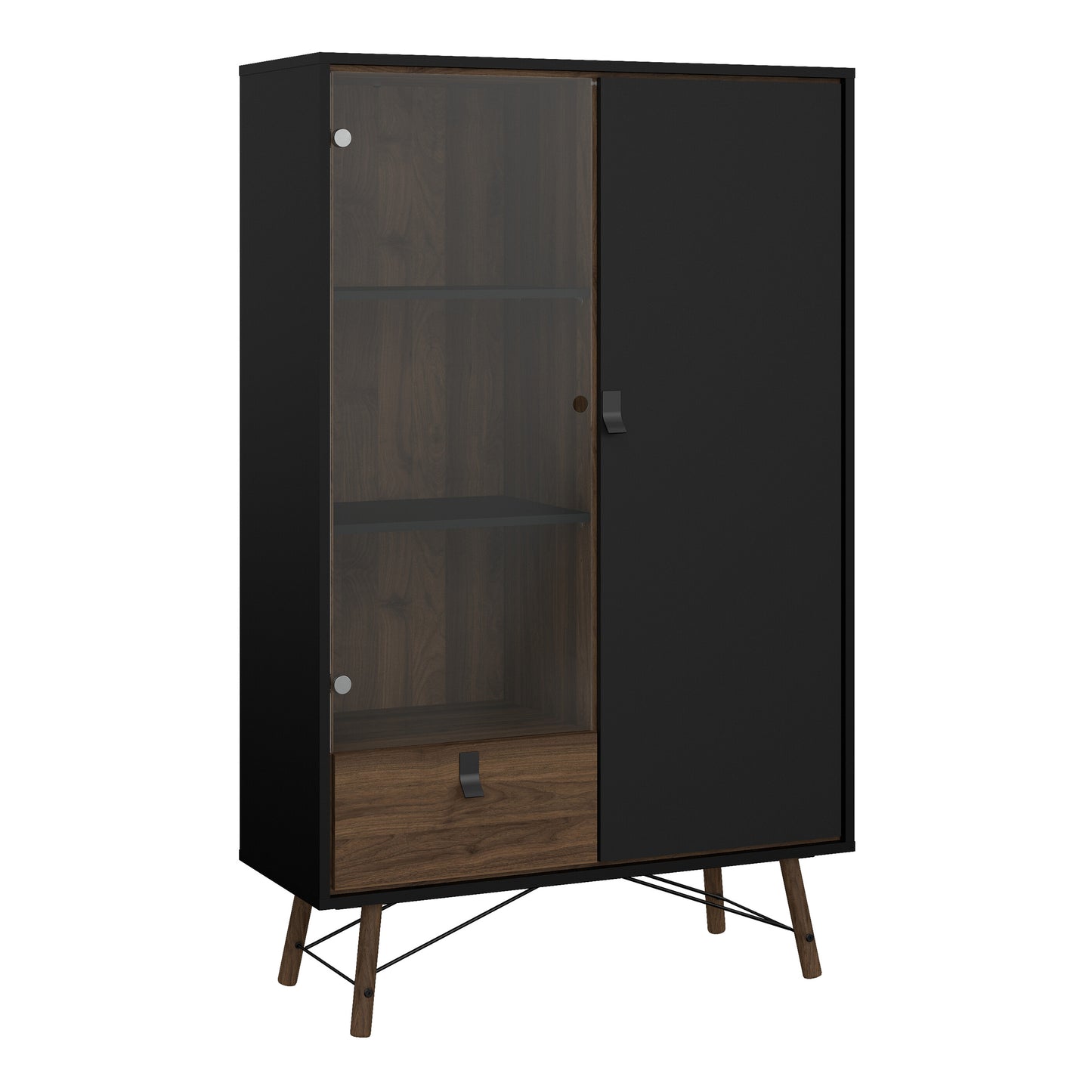 ry china cabinet 1 door 1 glass door 1 drawer in matt black walnut