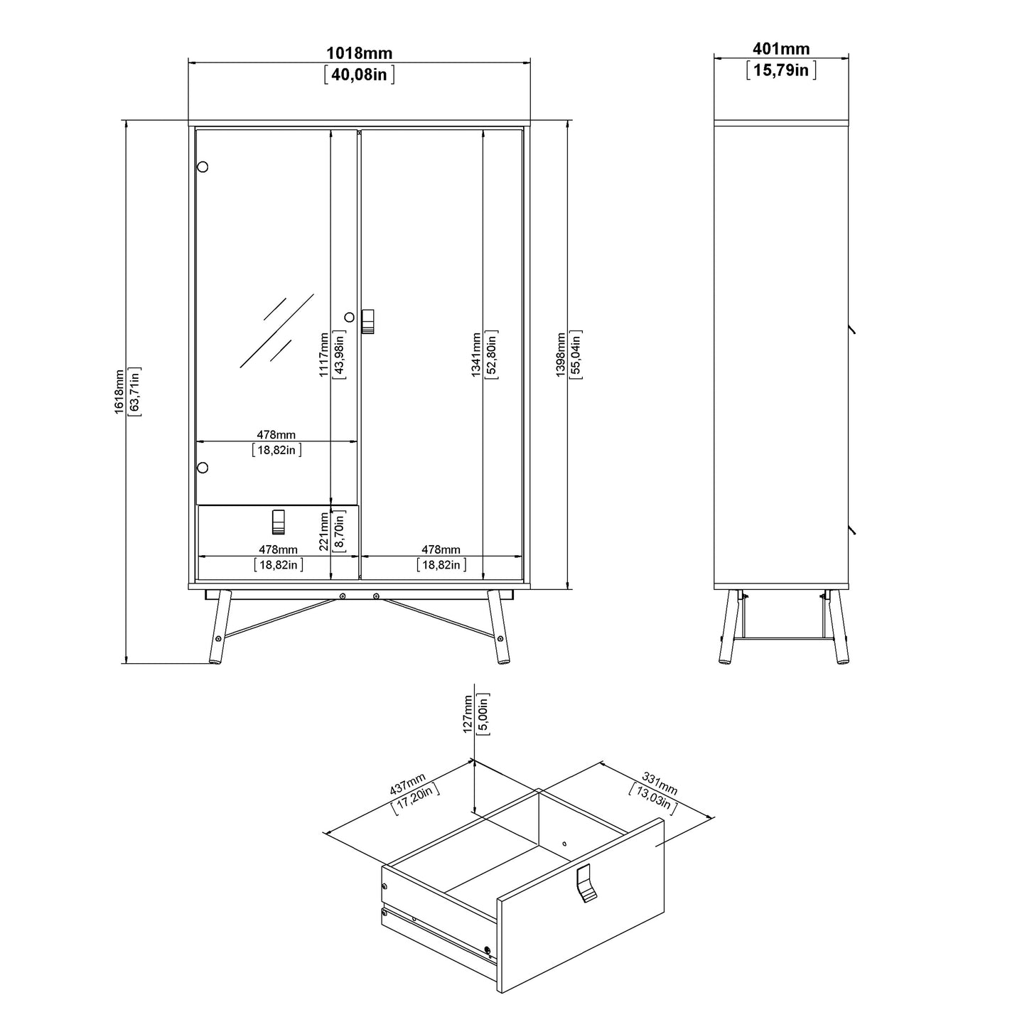 ry china cabinet 1 door 1 glass door 1 drawer in matt black walnut