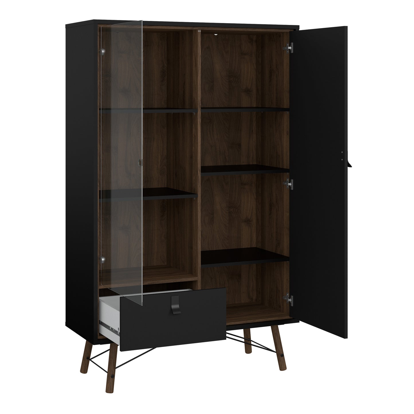 ry china cabinet 1 door 1 glass door 1 drawer in matt black walnut