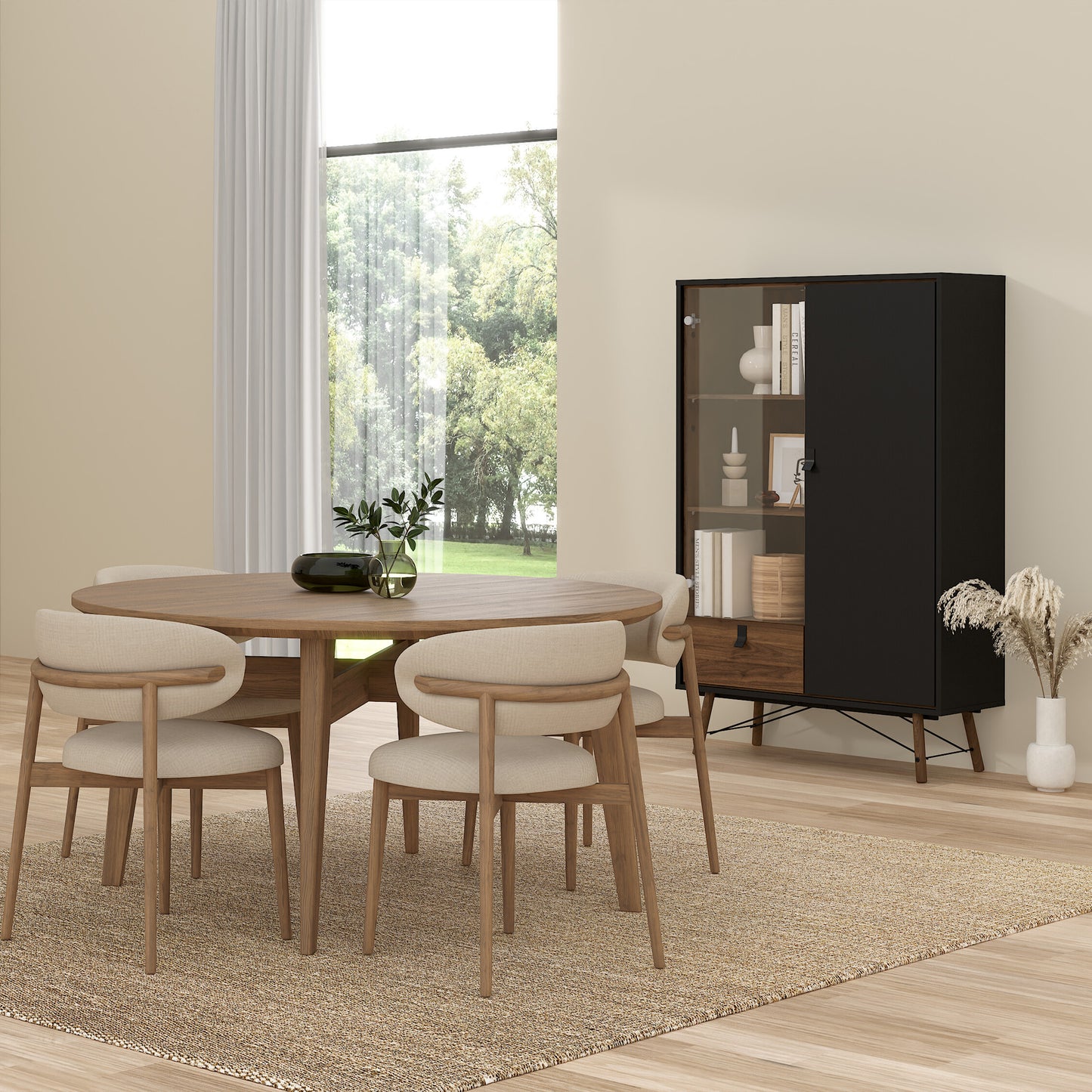 ry china cabinet 1 door 1 glass door 1 drawer in matt black walnut
