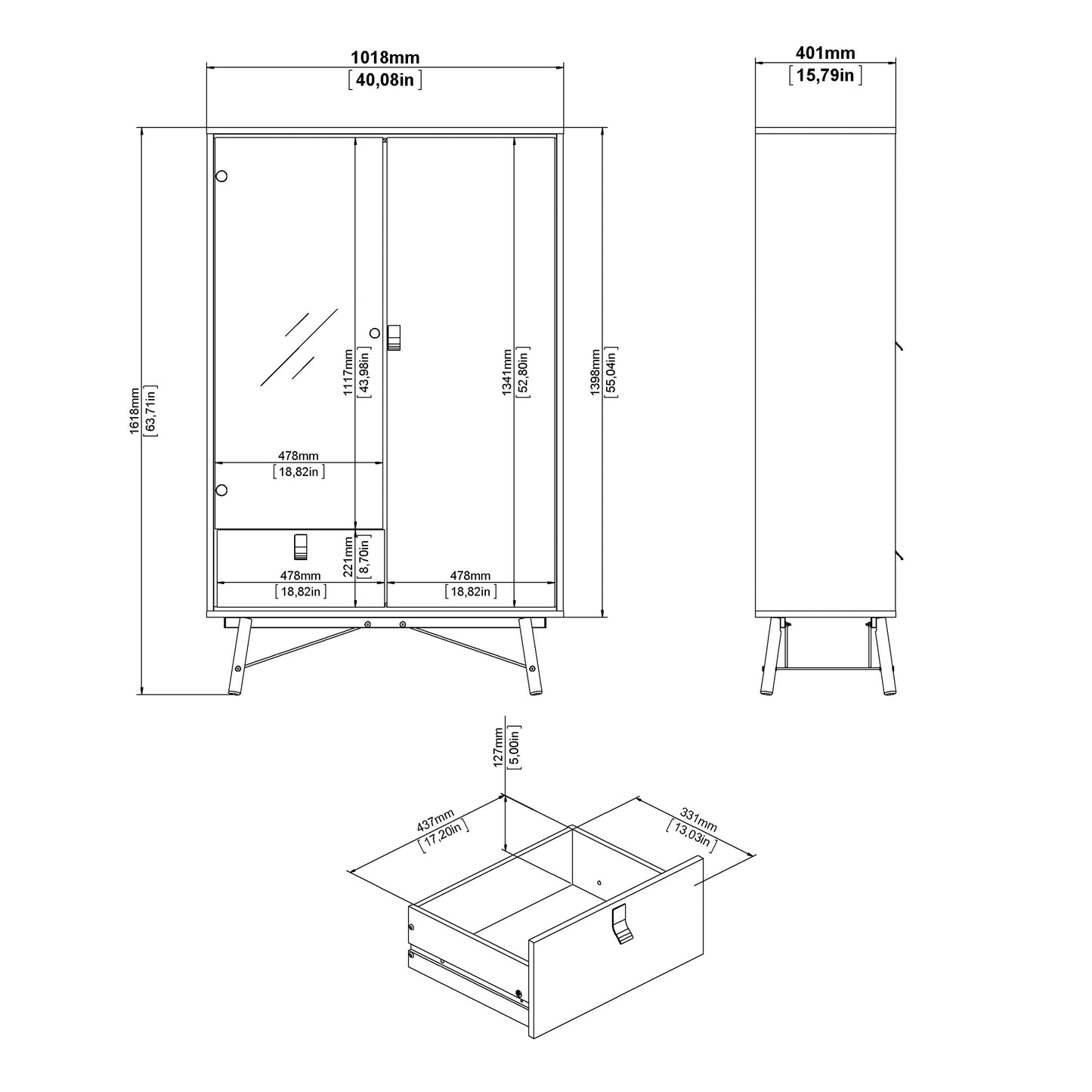 ry china cabinet 1 door 1 glass door 1 drawer in matt white