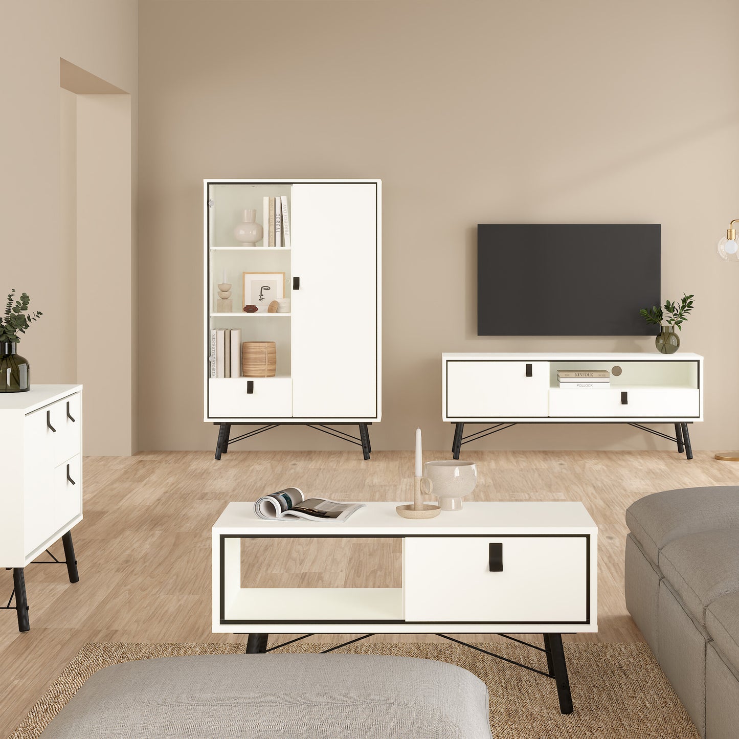 ry china cabinet 1 door 1 glass door 1 drawer in matt white