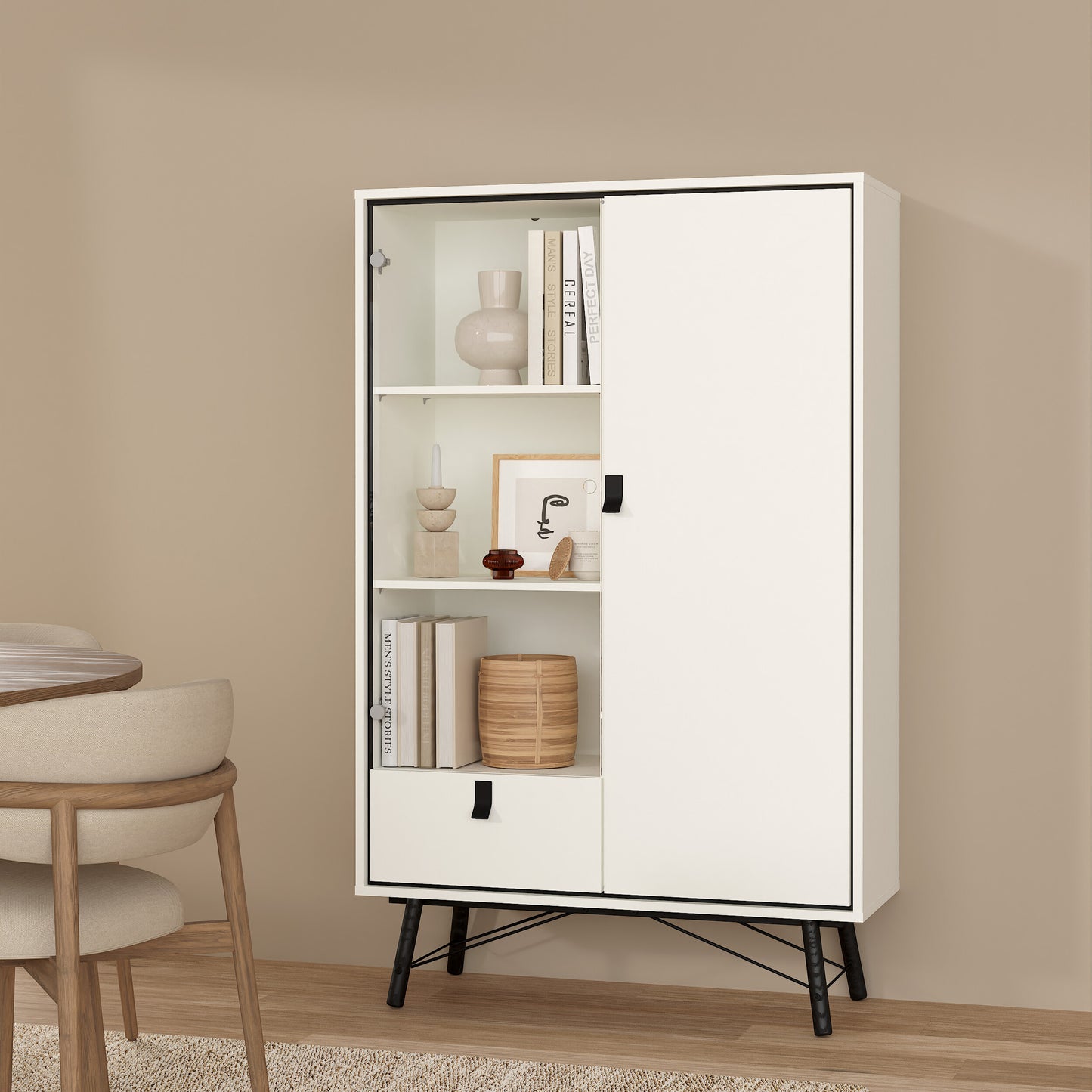 ry china cabinet 1 door 1 glass door 1 drawer in matt white