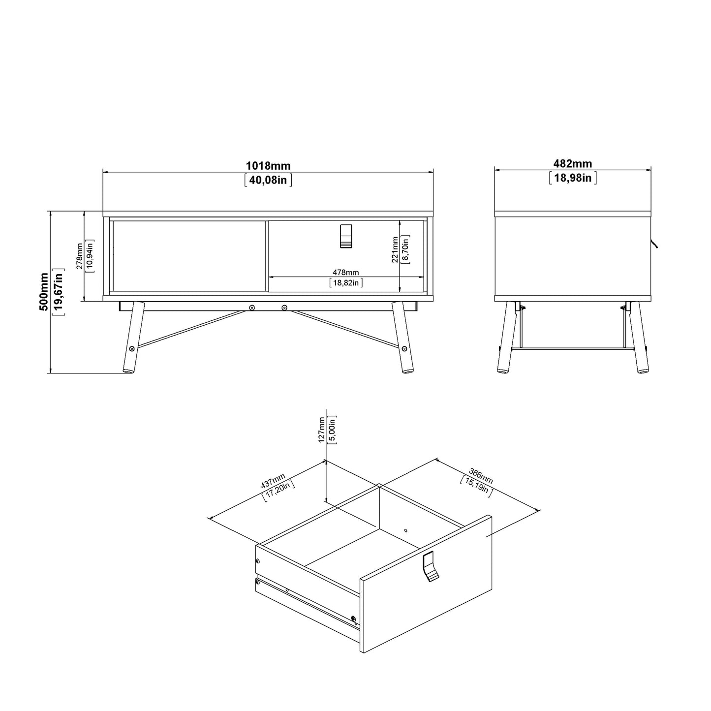 ry coffee table with 1 drawer in matt black walnut