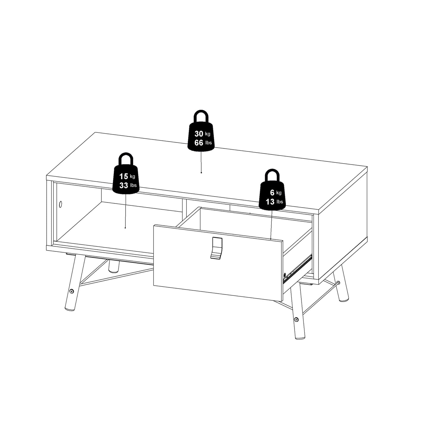 ry coffee table with 1 drawer in matt black walnut
