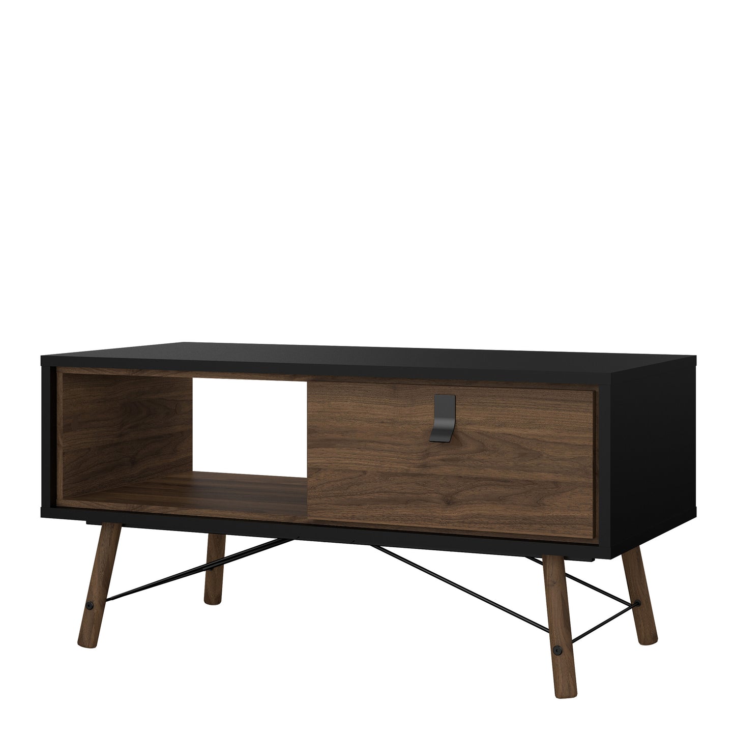 ry coffee table with 1 drawer in matt black walnut